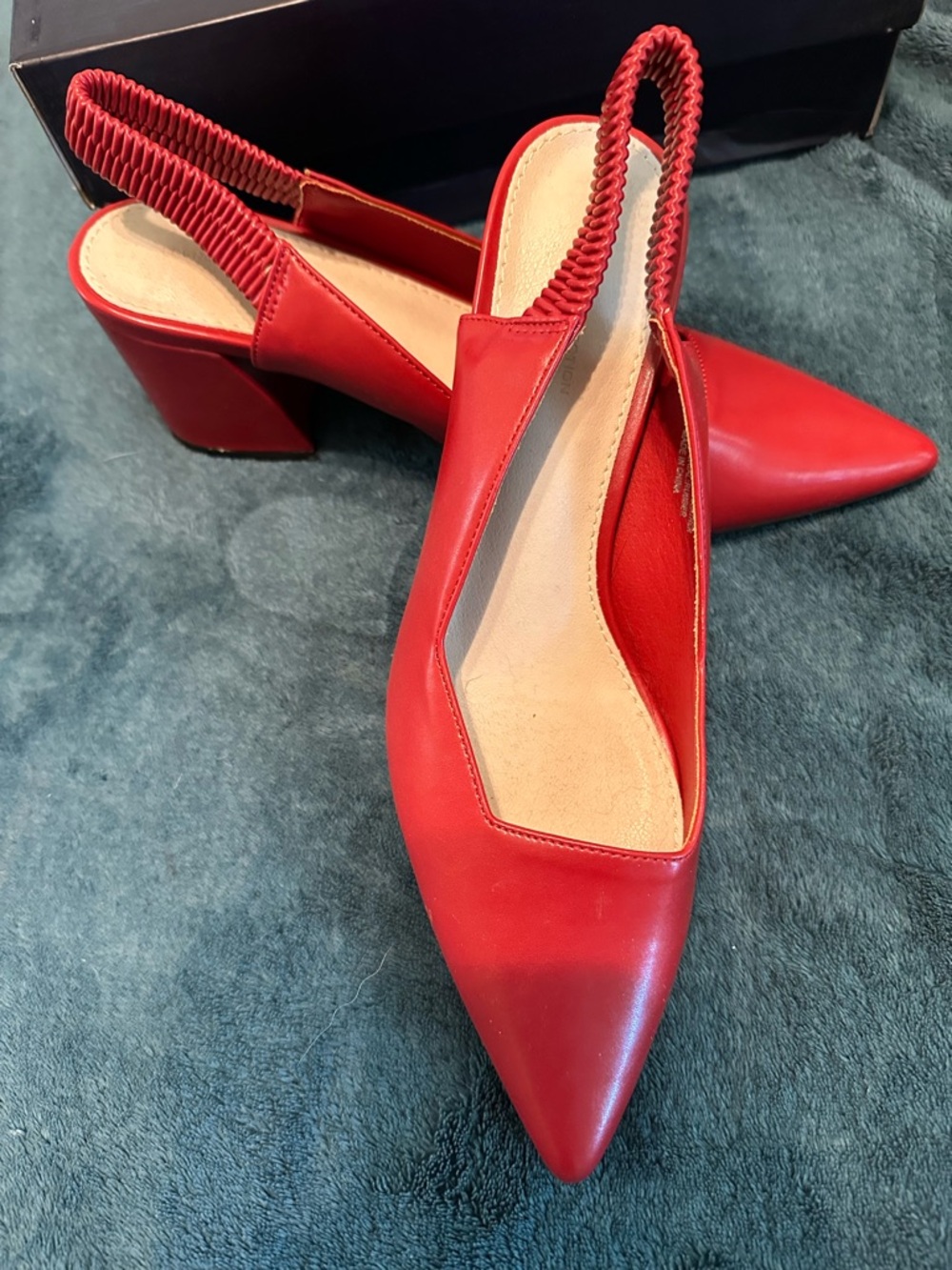 French Connection Red Pointed Slingback Block Heels